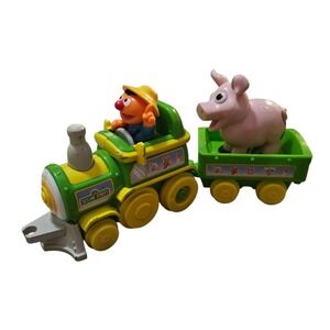 Sesame Street Ernie‎ Train Engine Toy with Pig Animal Figure Green Yellow Talks